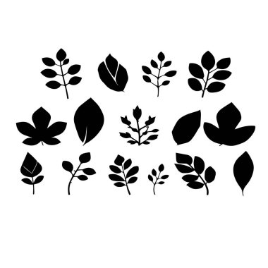Tasarım için basit siyah yaprak siluetleri koleksiyonu