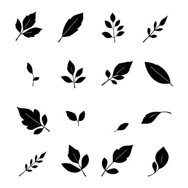 Basit siyah yaprak ve dal siluetleri koleksiyonu