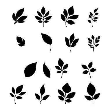 16 basit siyah yaprak silueti koleksiyonu