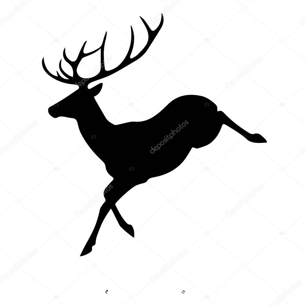 Silhouette of a leaping deer with large antlers