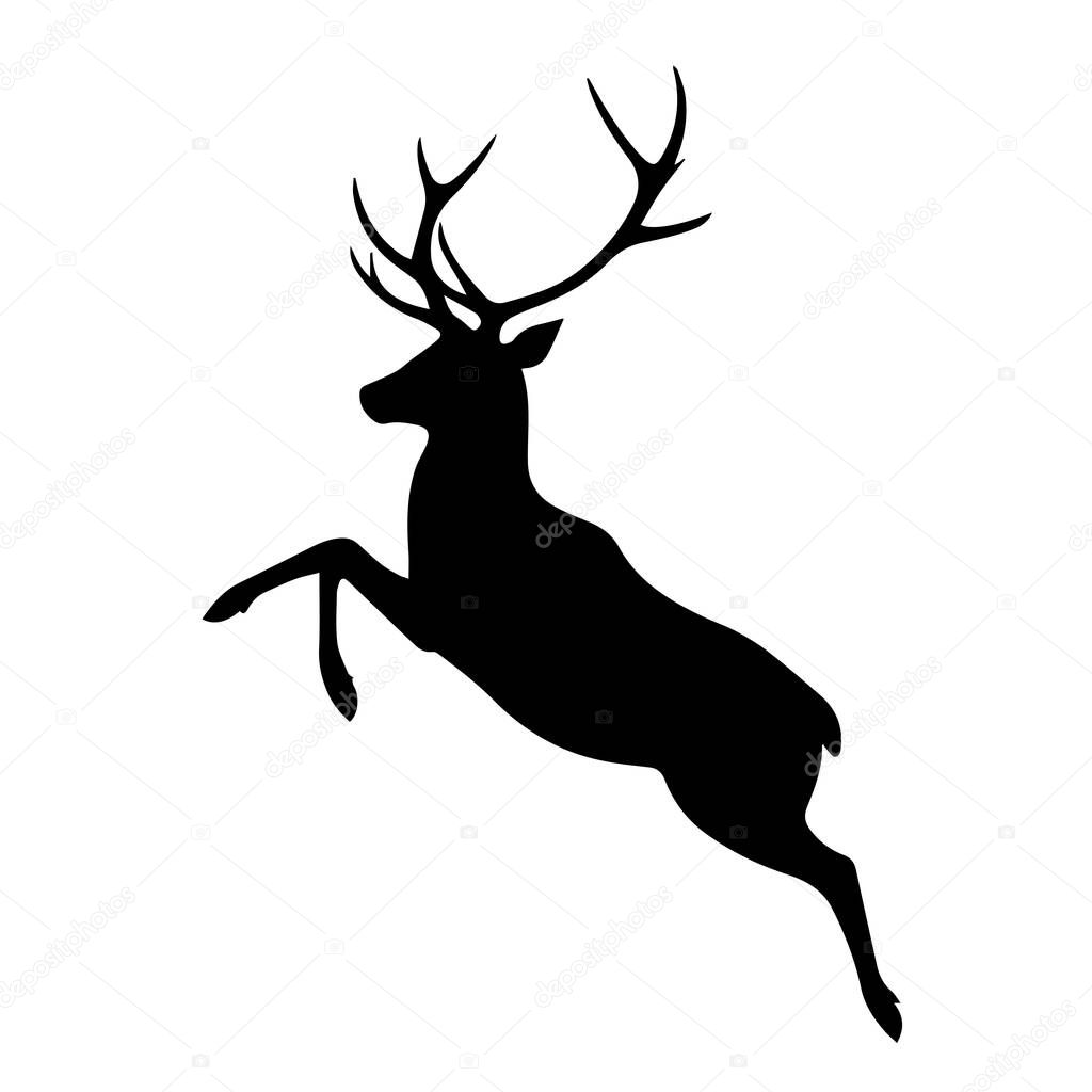 Majestic silhouette of a leaping deer with antlers