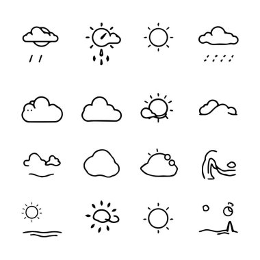 El çizimi hava durumu simgeleri güneş bulutu yağmuru ayarladı