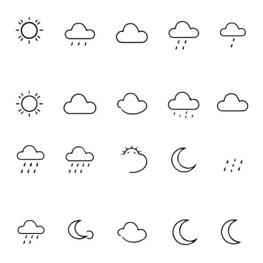 Meteoroloji simgeleri güneş bulutu yağmur hattı grafik tasarımını ayarladı