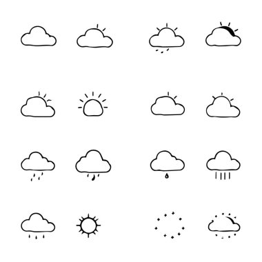 Elle çizilmiş hava ikonları güneş bulutu kar yağdırır