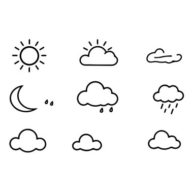 Elle çizilmiş ikonlar güneş bulutları yağmur yağdırır.