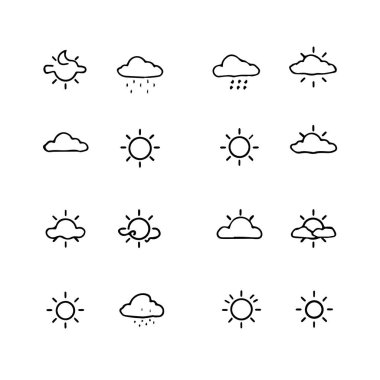 Elle çizilmiş hava ikonları güneş bulutu yağmuru ayı oluşturur