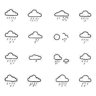 El çizimi yağmur bulutu simgeleri hava tahmini sembolleri ayarlar