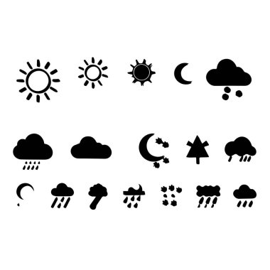 Mobil uygulama tasarımı için basit siyah hava simgeleri ayarlandı