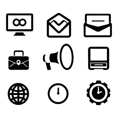 Dokuz temel iş ve iletişim simgesinin toplanması