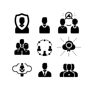 Takım çalışması işbirliği ve güvenlik ağını temsil eden siyah simge simgelerinin toplanması