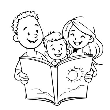 Mutlu aile birlikte kitap okuyor.