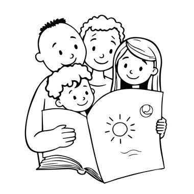 Mutlu aile birlikte kitap okuyor.