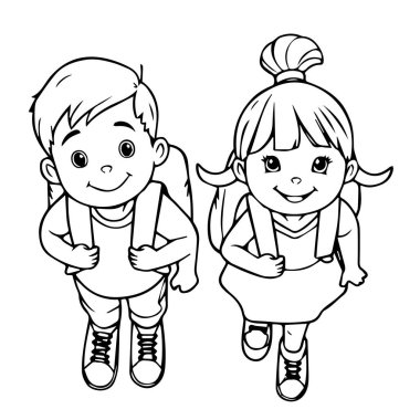 Sırt çantalı mutlu çocuklar okula hazır.