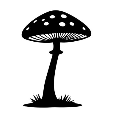 Benekli bir mantarın siyah beyaz silueti.