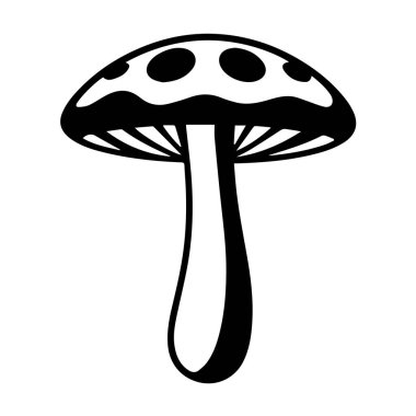 Tek bir mantarın siyah beyaz çizimi