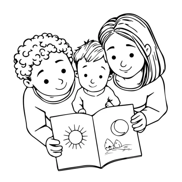 Mutlu aile birlikte kitap okuyor.