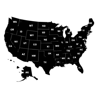 Birleşik Devletler haritası devlet kısaltmalarıyla