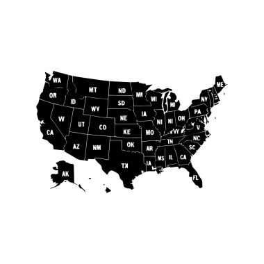 Birleşik Devletler haritası devlet kısaltmalarıyla