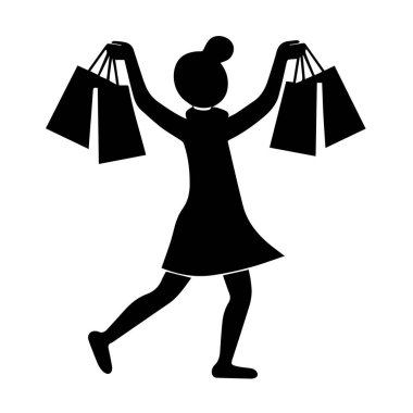 Alışveriş torbaları taşıyan mutlu kadın silueti