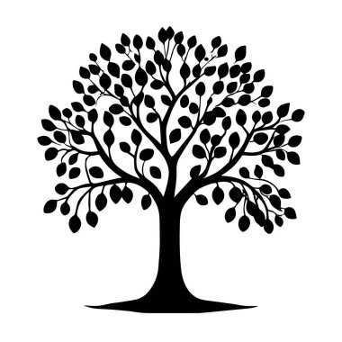 Dolu yapraklı, yemyeşil bir ağacın siyah silueti.