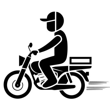 Paketle motosiklete binen teslimatçı.