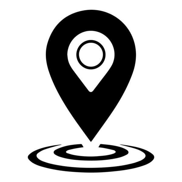 Простая черная значок местоположения пин с эффектом рябь