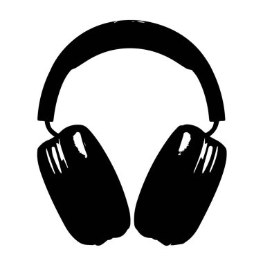 Kalın Siluet Biçimli Siluet Tarzı siluetinde, Beyaz Arkaplanda izole edilmiş modern kulaklıklar tasvir edilmiş kulaklık siluetleri.