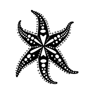 Siyah ve Beyaz Siluet Biçimli Altı Silahlı Denizyıldızı Çizimi Altı silahlı denizyıldızı çizimi