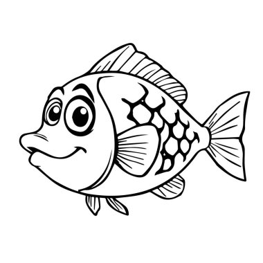 Büyük Gözlü Balık Çizgi Filmi ve Siyah ve Beyaz Siluet Balığı Gülüşü