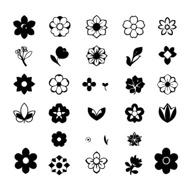 Çeşitli Çiçek Tasarımları ve Siyah ve Beyaz Siluet 'teki Botanik Elementleri Koleksiyonu