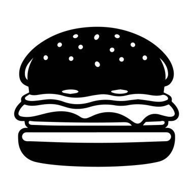 Siyah ve Beyaz Siluet 'te Susam Tohumu Çöreğiyle Ayrıntılı Burger ResimleriName