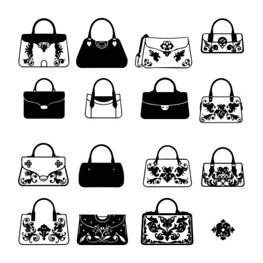 Zarif Çanta Koleksiyonu Siyah ve Beyaz Siluet Biçimli Zarif Çantaların Varyasyonu