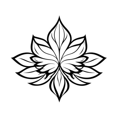 Simetrik Yapraklı Zarif Çiçek Tasarımı Siyah ve Beyaz Silüet Simetrik Çiçek Taçyaprakları