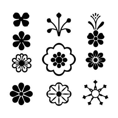 Dokuz Biçimli Çiçek Tasarımı Koleksiyonu Siyah ve Beyaz Siluet Biçiminde 9 farklı dizayn