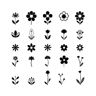 24 Çiçek ve Yaprak Simgelerinin Minimalist Siluet Biçiminde Koleksiyonu