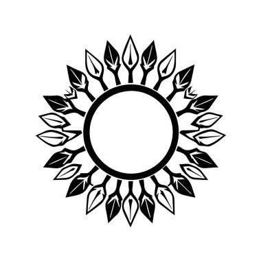 Siyah ve Beyaz Siluet Tarzlı Dairesel Merkezli Zarif Çiçek Çerçevesi Çiçek Tarzı