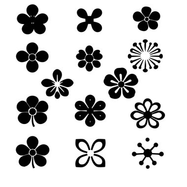 Beyaz Arkaplan siluetine karşı Siyah Siluet 'te Çeşitli Çiçek Tasarımları Koleksiyonu