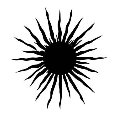 Siyah ve Beyaz siluetteki Jagged ışınlarıyla soyut güneş patlaması tasarımı sunuldu