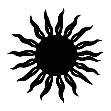 Siyah ve Beyaz siluetteki dalgalı ışınların siyah beyaz görüntüye vurduğu soyut Güneş