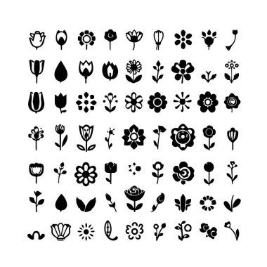 Çeşitli Çiçek Tasarımları Koleksiyonu ve Siyah Silüet Biçimli Silüet Koleksiyonu