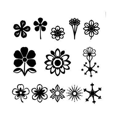 Siluet Biçimli Siyah ve Beyaz Çiçek Tasarımı Koleksiyonu Beyaz Arkaplan siluetinde