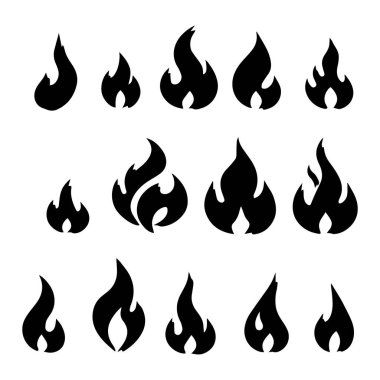 Beyaz arkaplanda izole edilmiş ateş alevi siluetleri koleksiyonu