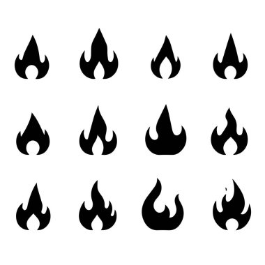 Beyaz arkaplanda 12 alev simgesi izole edildi