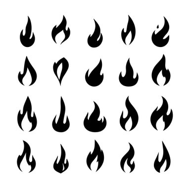 Beyaz arkaplanda 20 ateş alevi simgesi koleksiyonu izole edildi