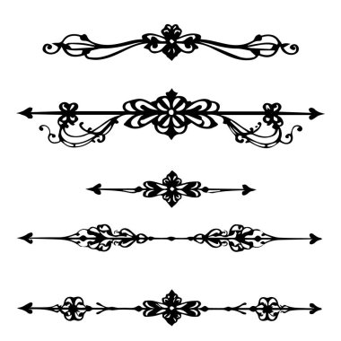 Beyaz arkaplanda beş dekoratif bölme silueti izole edildi