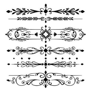 Beyaz arkaplanda beş dekoratif bölme silueti izole edildi