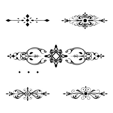 Süslü dekoratif siluet koleksiyonu beyaz arkaplanda izole edilmiş