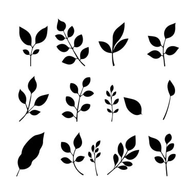 Beyaz arkaplanda izole edilmiş basit yaprak siluetleri koleksiyonu