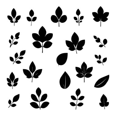 Beyaz arkaplanda izole edilmiş basit yaprak siluetleri koleksiyonu