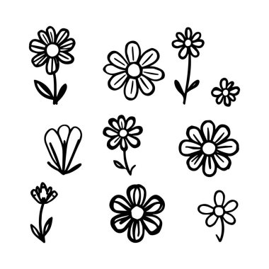 El yapımı siyah çizgili çiçek koleksiyonu basit çiçek elementleri